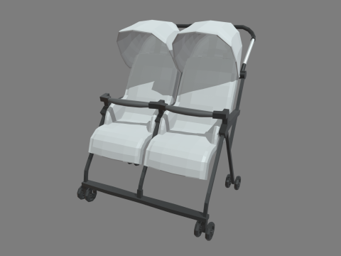 Low Poly Baby Double Stroller Model 3D