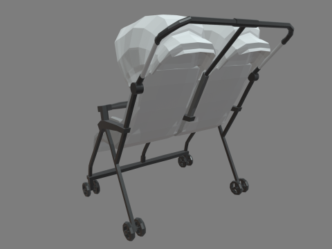 Low Poly Baby Double Stroller 3D Модель
