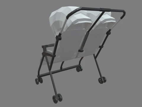 Low Poly Baby Double Stroller 3D Model