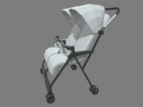 Low Poly Baby Double Stroller 3D Модель