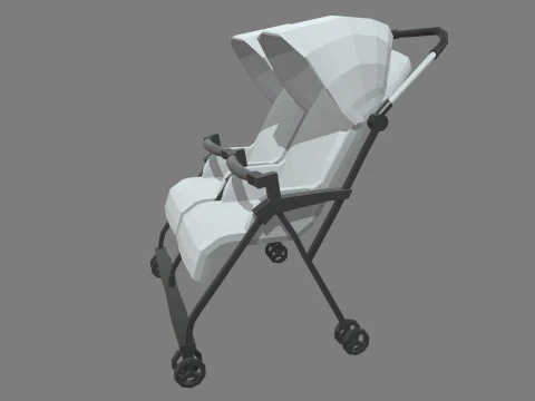 Low Poly Baby Double Stroller 3D Model