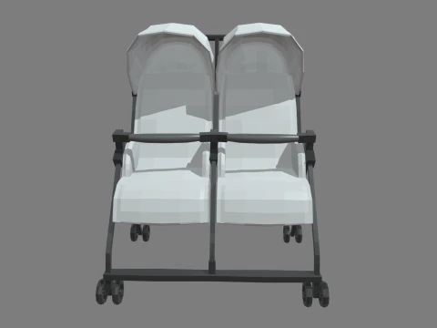 Low Poly Baby Double Stroller 3D Model
