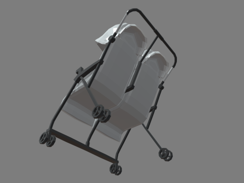 Low Poly Baby Double Stroller 3D Модель