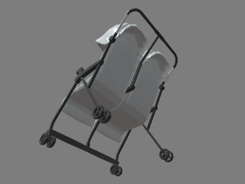 Low Poly Baby Double Stroller 3D Model