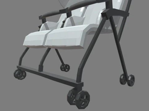 Low Poly Baby Double Stroller 3D Model