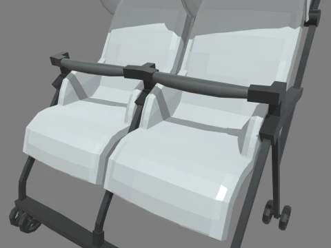 Low Poly Baby Double Stroller 3D Model