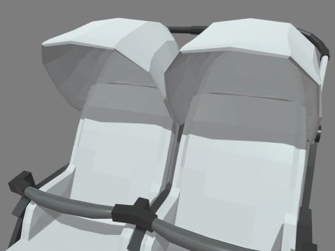 Low Poly Baby Double Stroller 3D Model