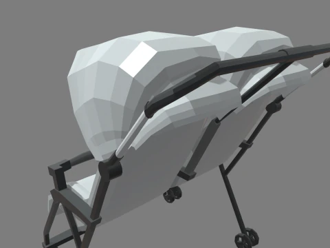 Low Poly Baby Double Stroller 3D Model