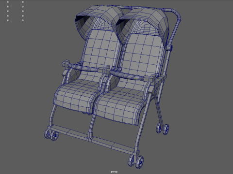 Low Poly Baby Double Stroller 3D Модель