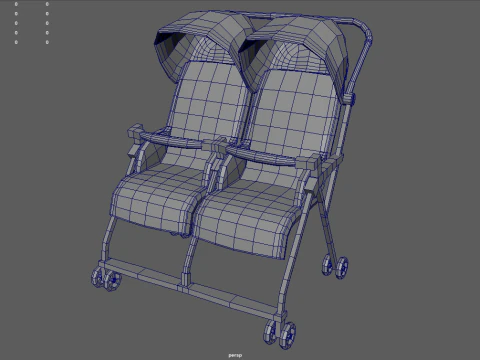 Low Poly Baby Double Stroller 3D Model