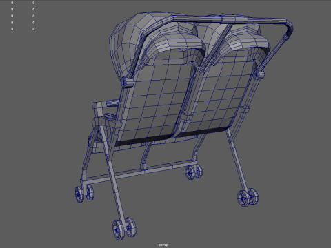 Low Poly Baby Double Stroller 3D Модель