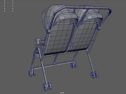 Low Poly Baby Double Stroller 3D Model