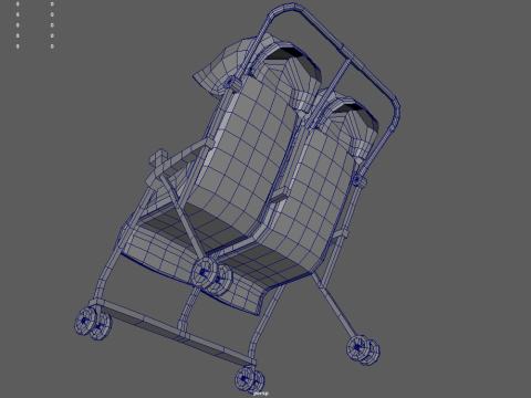 Low Poly Baby Double Stroller 3D Модель