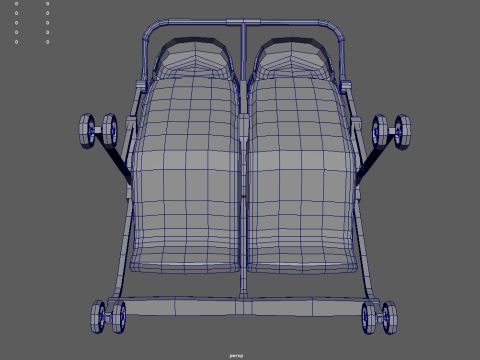 Low Poly Baby Double Stroller 3D Модель