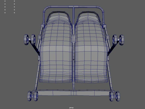 Low Poly Baby Double Stroller 3D Model