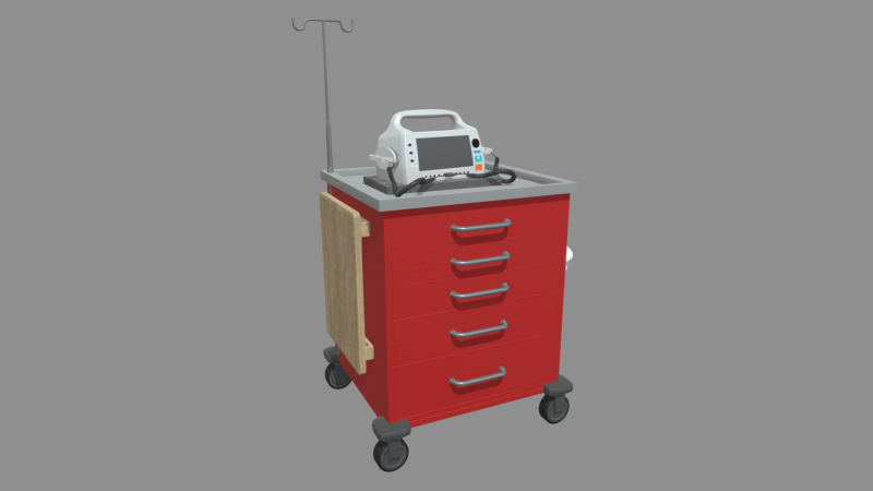 Emergency Cart With Defibrillator 3D Model .c4d .max .obj .3ds .fbx .stl .blend