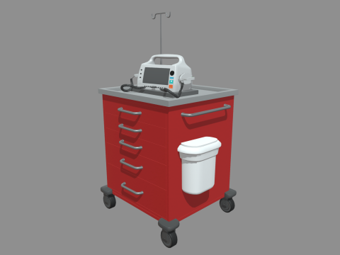 Emergency Cart With Defibrillator 3D Model