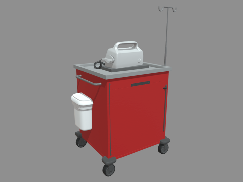 Emergency Cart With Defibrillator 3D Model