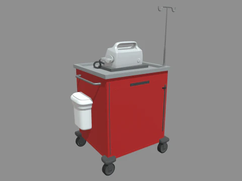 Emergency Cart With Defibrillator 3D Model
