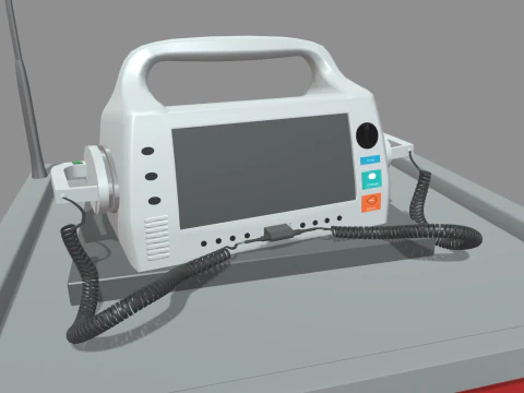 Emergency Cart With Defibrillator 3D Model