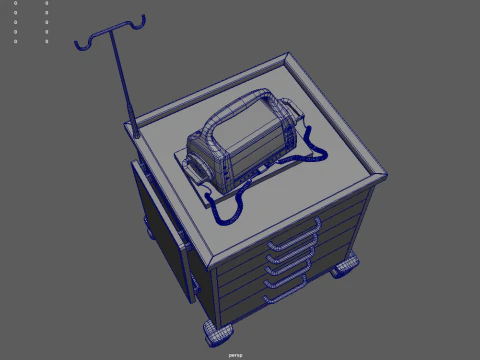 Emergency Cart With Defibrillator 3D Model
