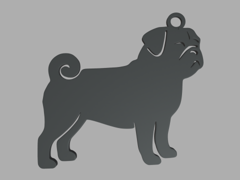 Pug Key Ring Chain 01 3D Print Model