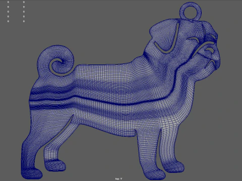 Pug Key Ring Chain 01 3D Print Model