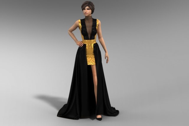 Black and gold dress 3D Model .c4d .max .obj .3ds .fbx .stl .blend 