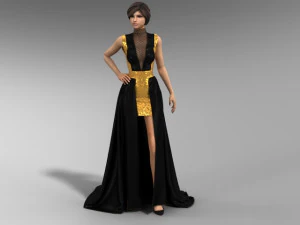 Черно-золотое платье 3D Модель