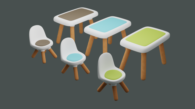 Childrens chair with a back and Childrens table set Model 3D .c4d .max .obj .3ds .fbx .stl .blend 