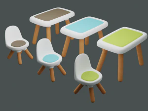Sırtlı çocuk sandalyesi ve çocuk masa takımı 3D Model
