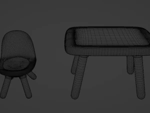 Childrens chair with a back and Childrens table set 3D Model