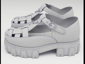 Chunky Sandals Prada Black 3D Model
