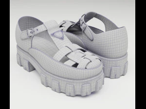 Chunky Sandals Prada Blue 3D Model