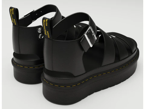 Strap Sandals Dr Martens Black 3D Model