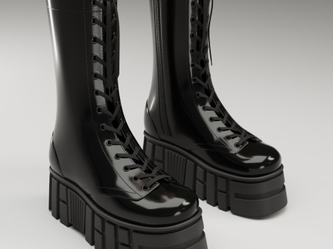 ASOS Design lace up glossy boots on high platform 3D 모델
