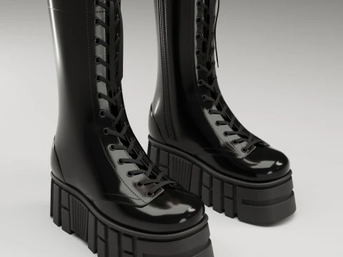 ASOS Design Botas brilhantes com cadar&ccedil;o e plataforma alta Modelo 3D