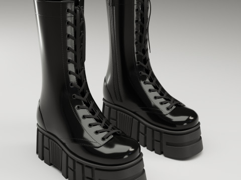 ASOS Design lace up glossy boots on high platform 3D Model