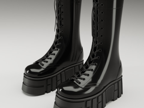 ASOS Design lace up glossy boots on high platform 3D Model