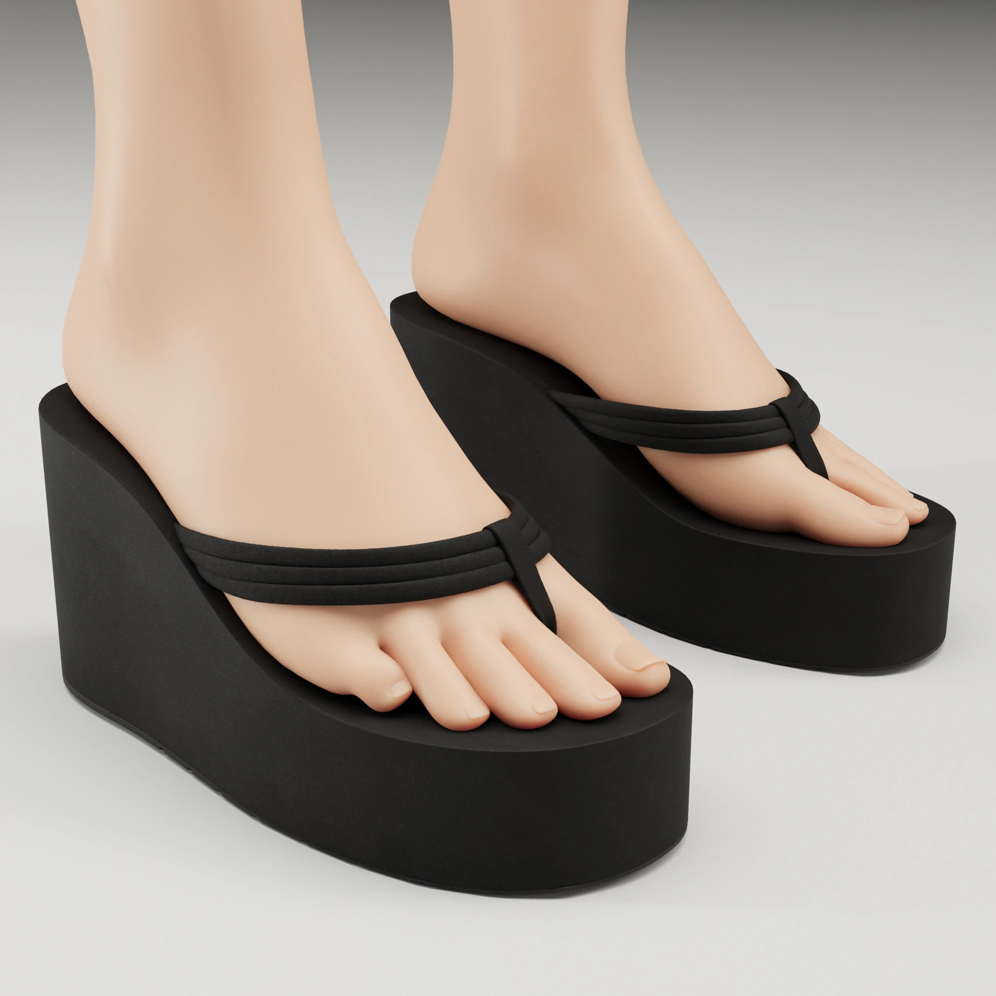 Thong black sandals on high platform 3D Model .c4d .max .obj .3ds .fbx .stl .blend