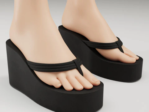 Czarne sandały typu stringi na wysokiej platformie Model 3D
