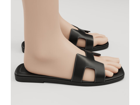 Sandals Hermes Paris black 3D Модель