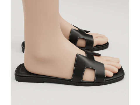 Sandals Hermes Paris black 3D Model