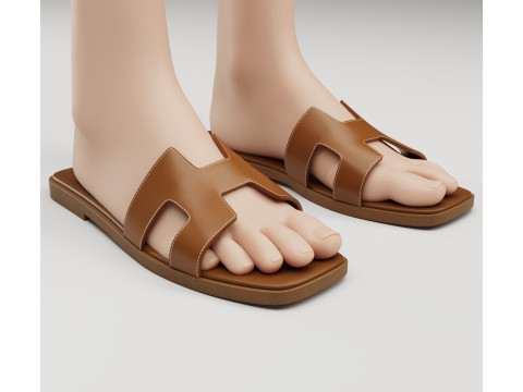 Sandals Hermes Paris brown 3D 모델