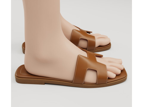 Sandals Hermes Paris brown 3D Модель