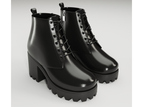 Chunky canvas lace-up Leather and Suede combat boots Modelo 3D