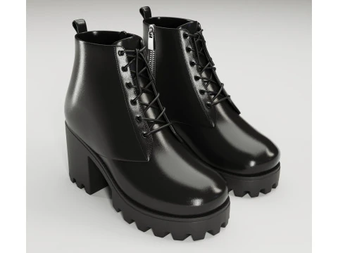 Botas de combate grossas em lona com cadarço, couro e camurça Modelo 3D