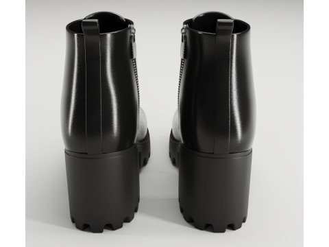 Chunky canvas lace-up Leather and Suede combat boots 3D Model
