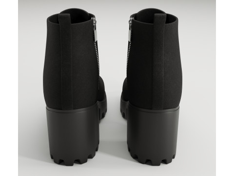 Chunky canvas lace-up Leather and Suede combat boots 3D Model