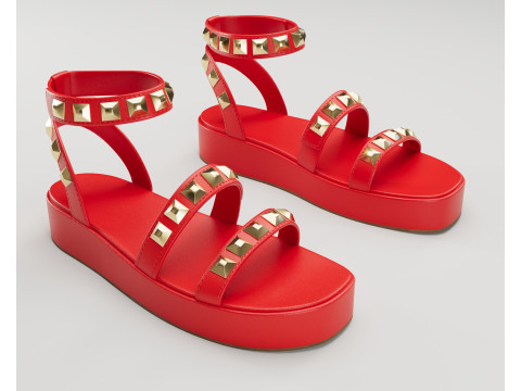 The Wade Ecru Studded Strappy Platform Sandals 3D Model